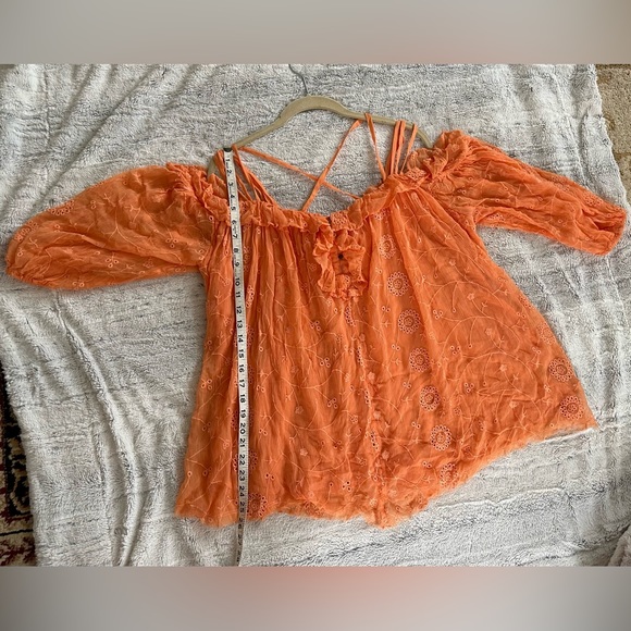 NWT Anthropologie Floreat Maryana Open-shoulder Blouse Orange Size L - Picture 8 of 16